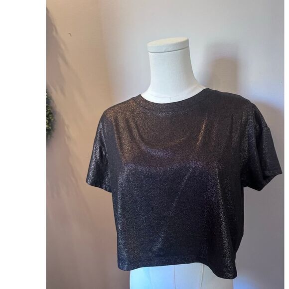 Victoria Secret Sport Black & Gold Shimmer Crop top Size XS Oversized - Picture 10 of 10